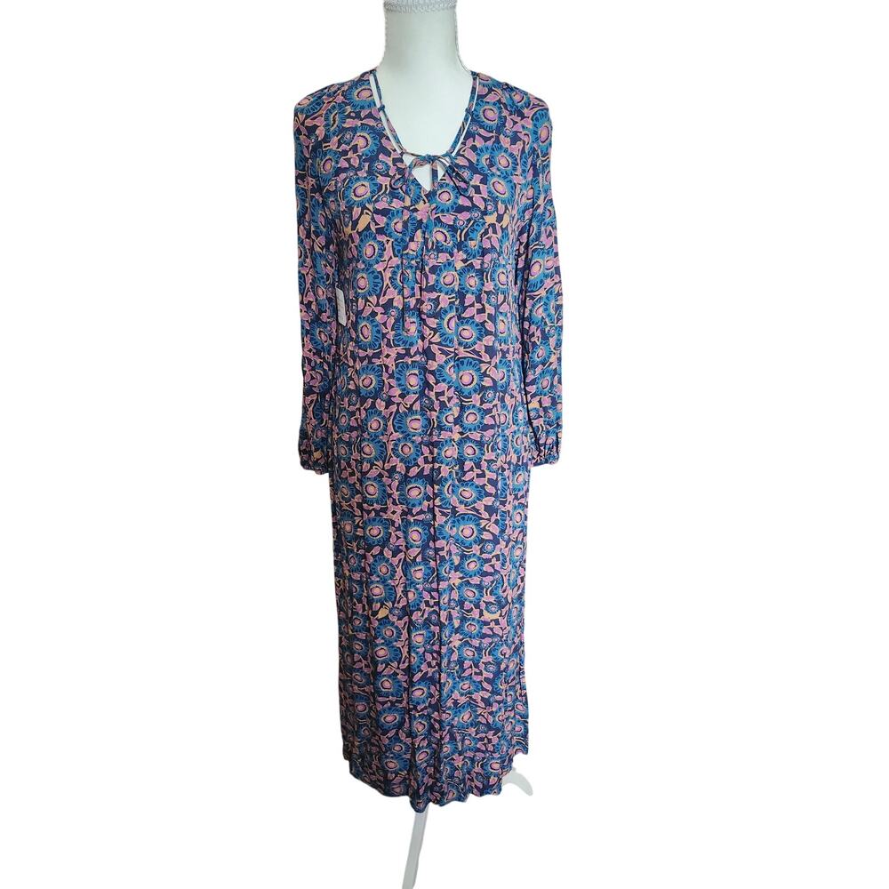 Natural Life Teal Pink Floral Boho Maxi Dress Women's XS Long Sleeve